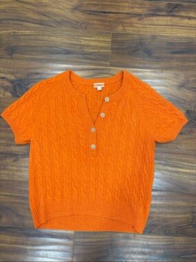 J. Crew Bright Orange Cable-Knit Cashmere Sweater